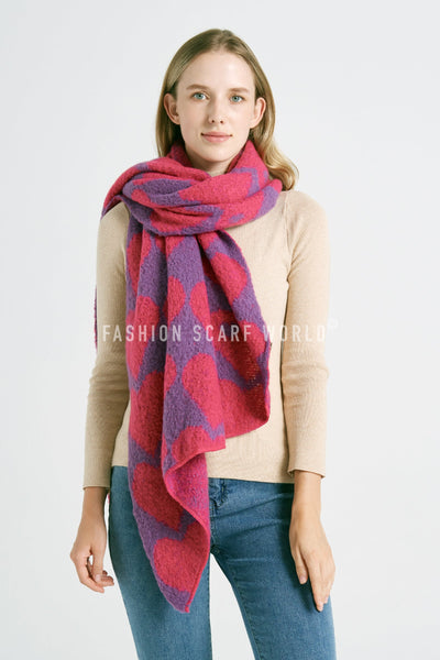 Loveheart Print Diagonal Edge Wool Scarf SC-7862-A