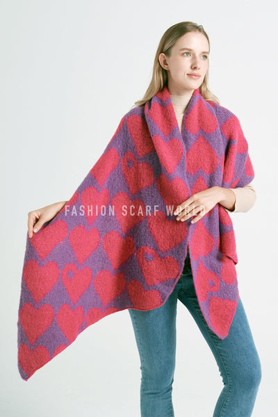 Loveheart Print Diagonal Edge Wool Scarf SC-7862-A