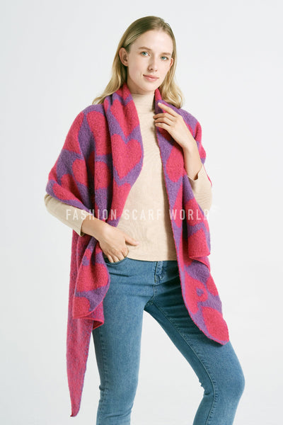 Loveheart Print Diagonal Edge Wool Scarf SC-7862-A