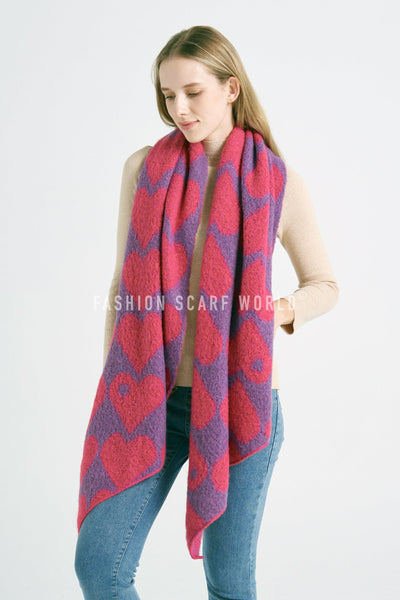 Loveheart Print Diagonal Edge Wool Scarf SC-7862-A