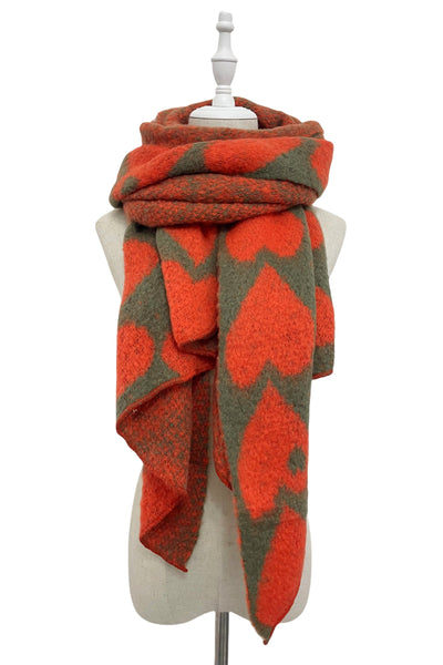 Loveheart Print Diagonal Edge Wool Scarf SC-7862-A