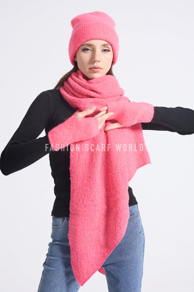 womens  pink  fluffy scarf  sets