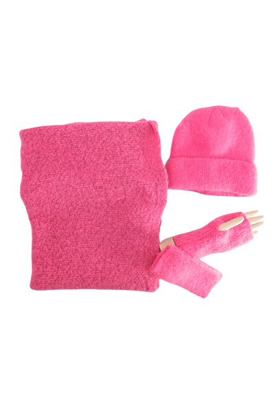 Plain Boucle Wool Scarf, Hat & Glove Set SET-7868-A