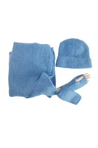 Plain Boucle Wool Scarf, Hat & Glove Set SET-7868-A