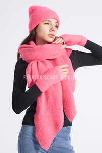 womens  pink  fluffy scarf  sets