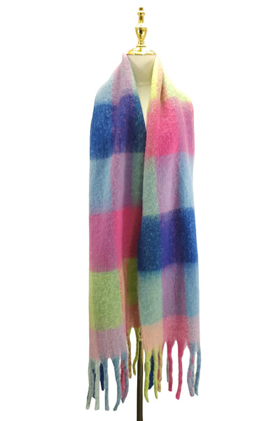 Cosy Bright Check Blanket Tassel Scarf SC-7879-B