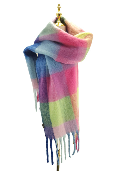 Cosy Bright Check Blanket Tassel Scarf SC-7879-B