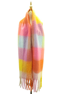 Cosy Bright Check Blanket Tassel Scarf SC-7879-B