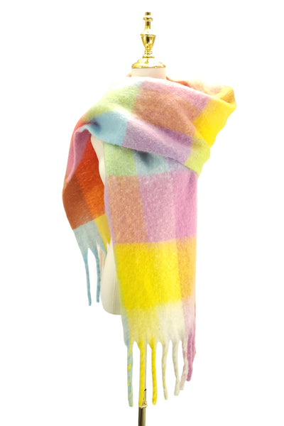 Cosy Bright Check Blanket Tassel Scarf SC-7879-B