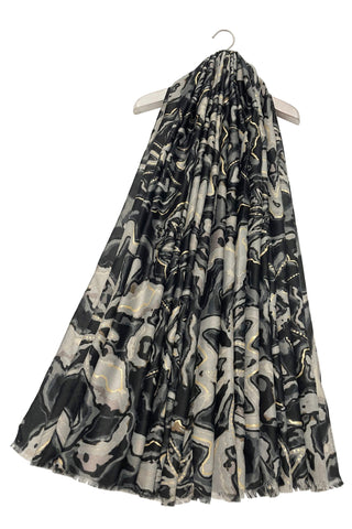 Floral & Marble Print Foiled Frayed Scarf SC-7917