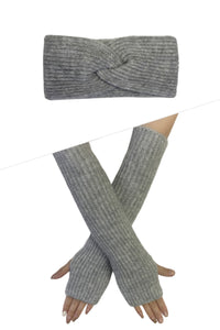 Plain Knitted Wool Headwarmer & Arm Warmer Gloves Set SET-7933-C