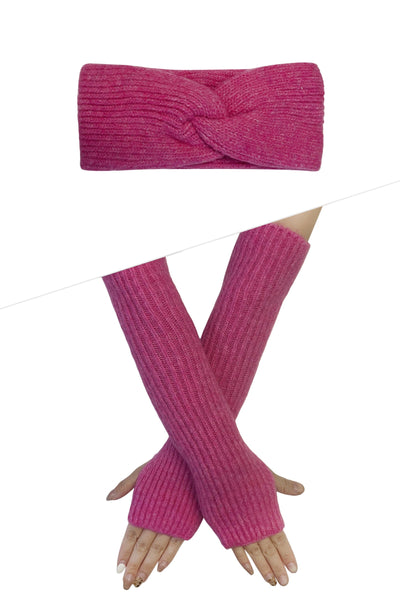 Plain Knitted Wool Headwarmer & Arm Warmer Gloves Set SET-7933-C