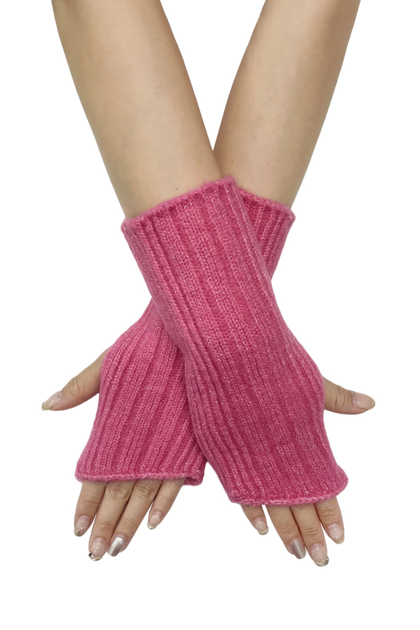 Knitted Metallic Stripe Wool Fingerless Gloves GF-7934