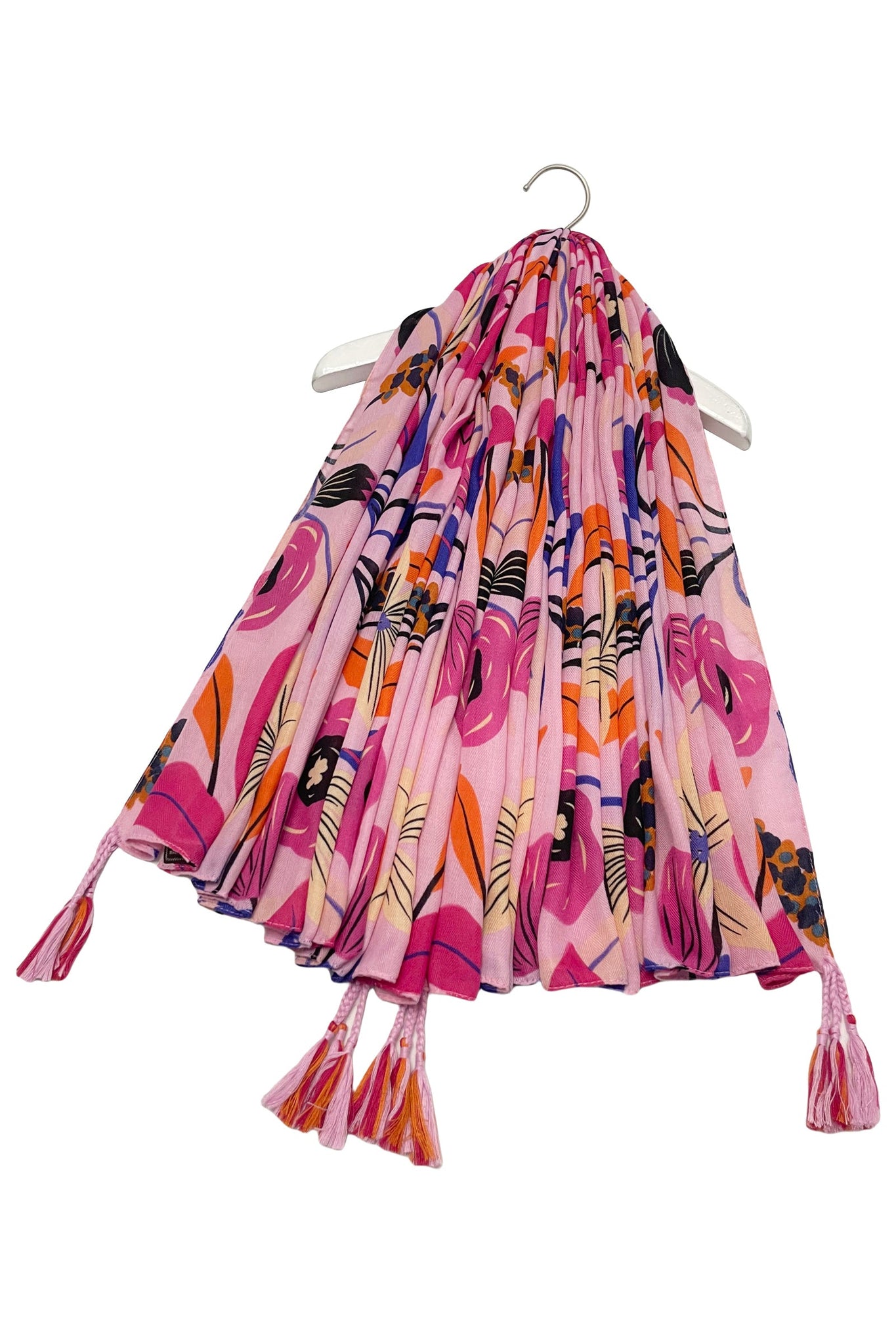 Symmetrical Poppy Print Square Tassel Scarf SC-7987-B