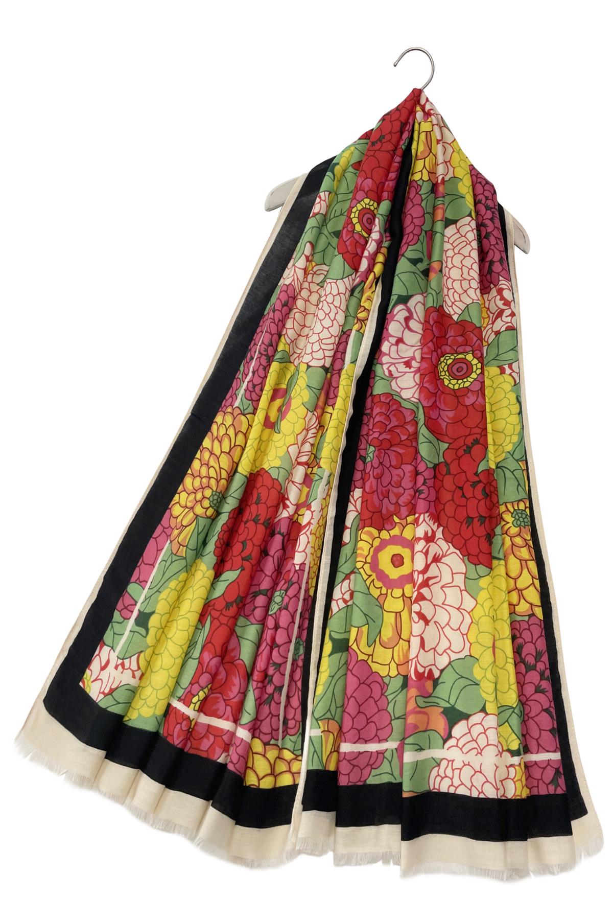 Frayed  Print Scarf Chrysanthemum Floral  SC-7527