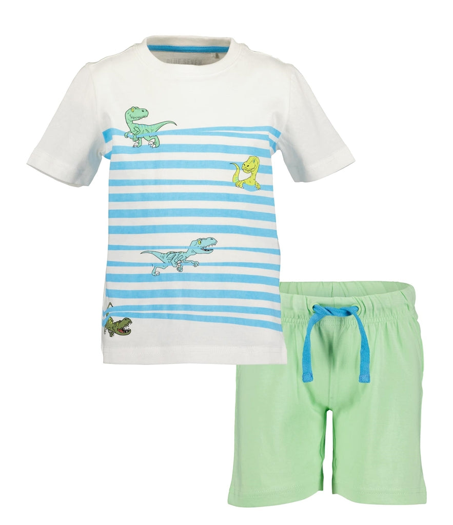 Blue Seven Boys' TShirt & Shorts Set 826040 Swimming Dinos Off White-Mint