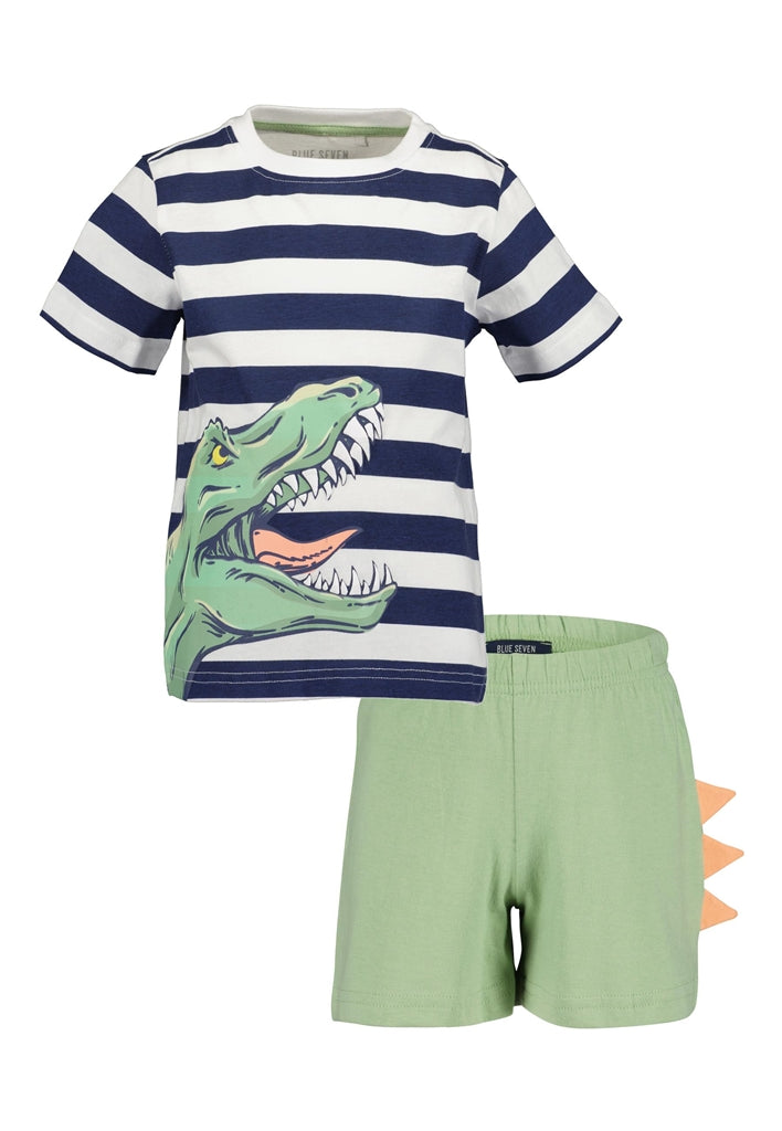 Blue Seven Boys' TShirt & Shorts Set 827514 Glow in the Dark Dino White-Navy Stripe