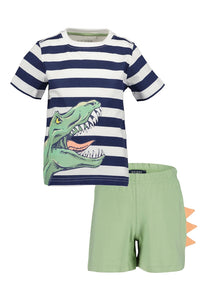 Blue Seven Boys' TShirt & Shorts Set 827514 Glow in the Dark Dino White-Navy Stripe