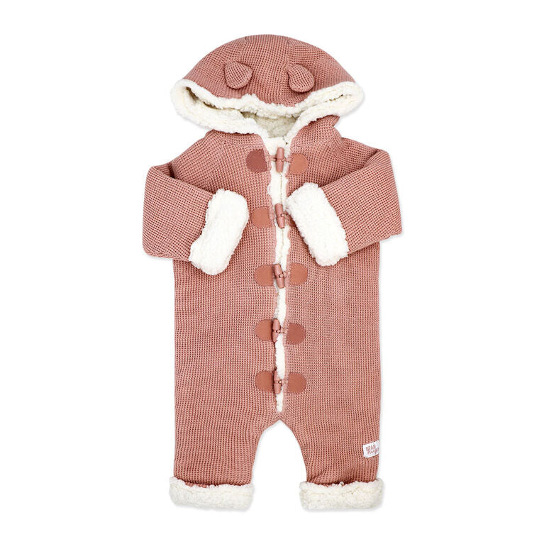 Rock A Bye Baby Girls Hooded Knit Pramsuit With Sherpa Lining E07901 Pink