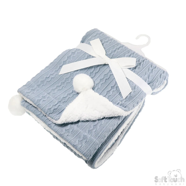Soft Touch Cable Knit Baby Wrap with Pom Pom + Soft Sherpa Back FBP188 Various Colours