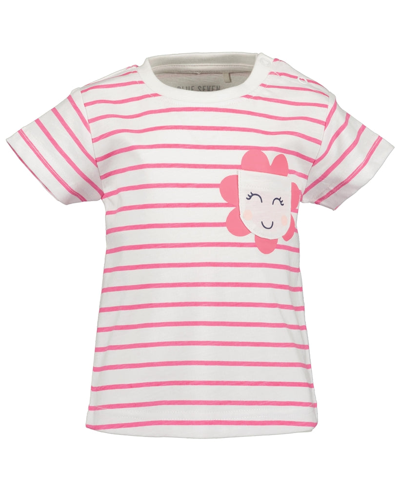 Blue Seven Infant Girls' T-Shirt 901143 Happy Patch Pocket White Azelea Stripe