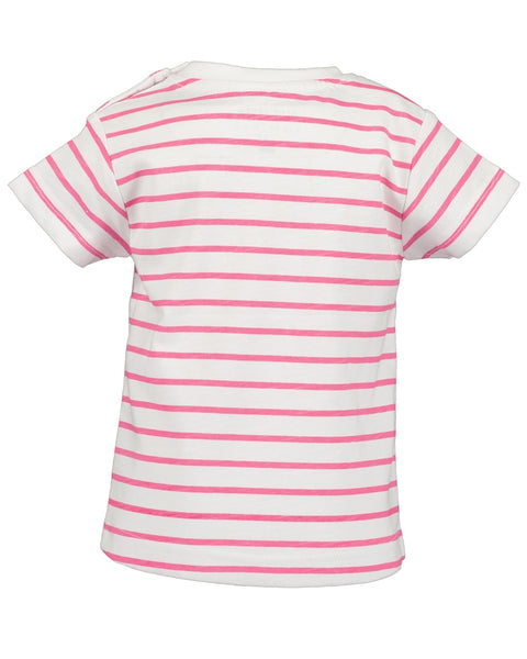 Blue Seven Infant Girls' T-Shirt 901143 Happy Patch Pocket White Azelea Stripe