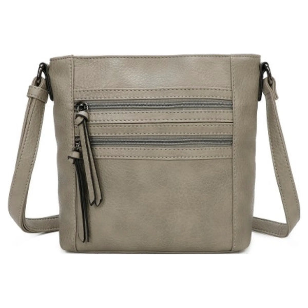 Ladies Small  PU Crossbody Bag with Double Zipped Lines D381