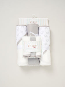 Snuggle Tots 6 Piece Hooded Towels & Washcloths Bath Time Set Grey Giraffe E08822