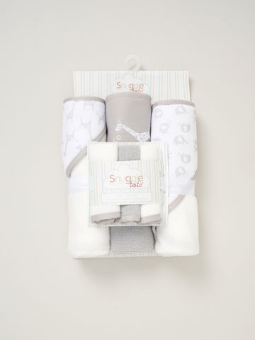 Snuggle Tots 6 Piece Hooded Towels & Washcloths Bath Time Set Grey Giraffe E08822