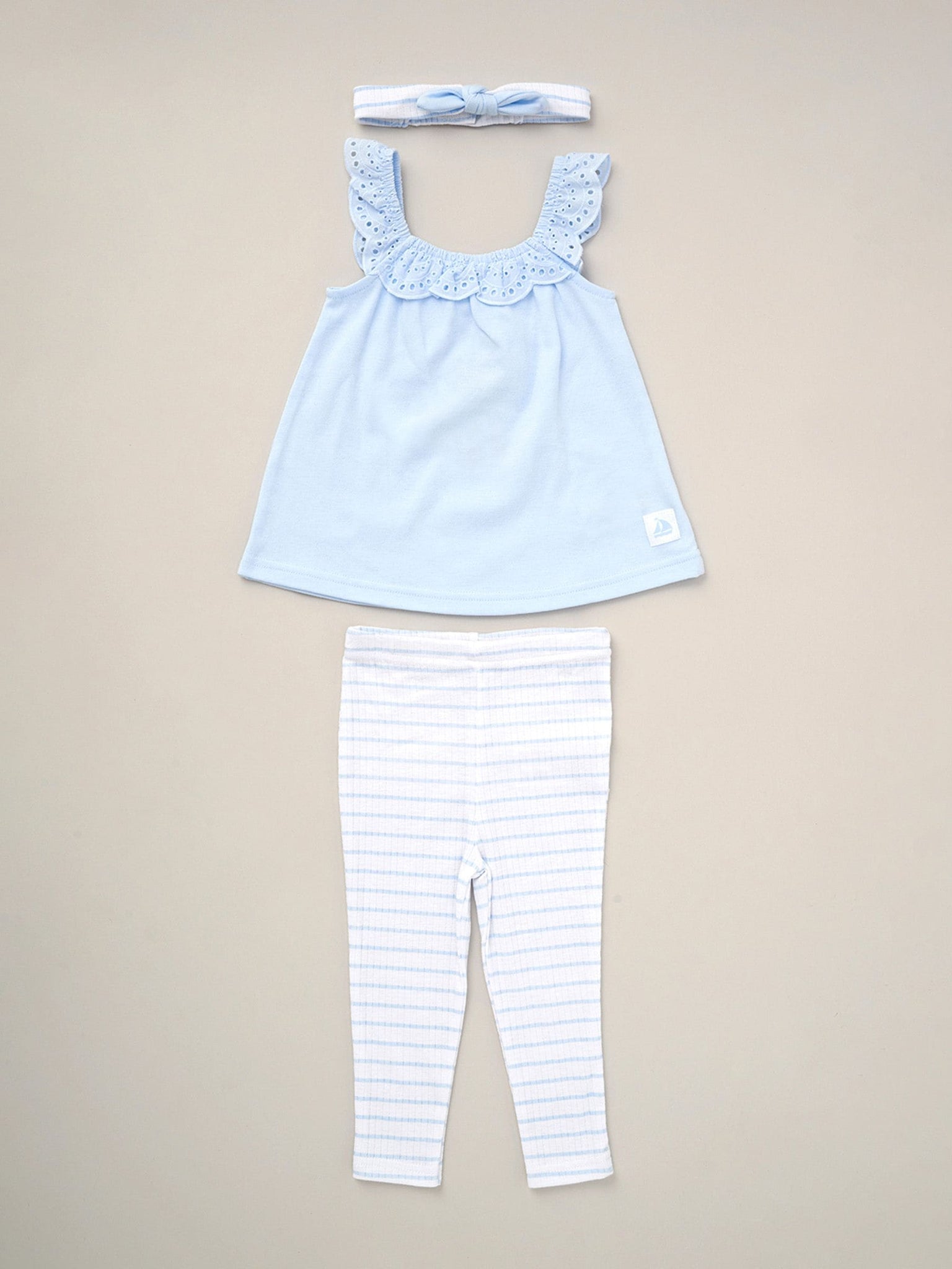 Lily & Jack Baby Girls 3 Piece Set D07212 Broderie Top Stripe Leggings