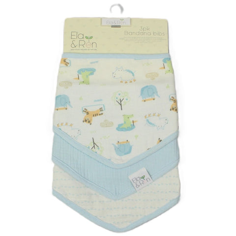 Ela & Ren Muslin Dribble Bandana Bibs 3 Pack  J14023 Blue