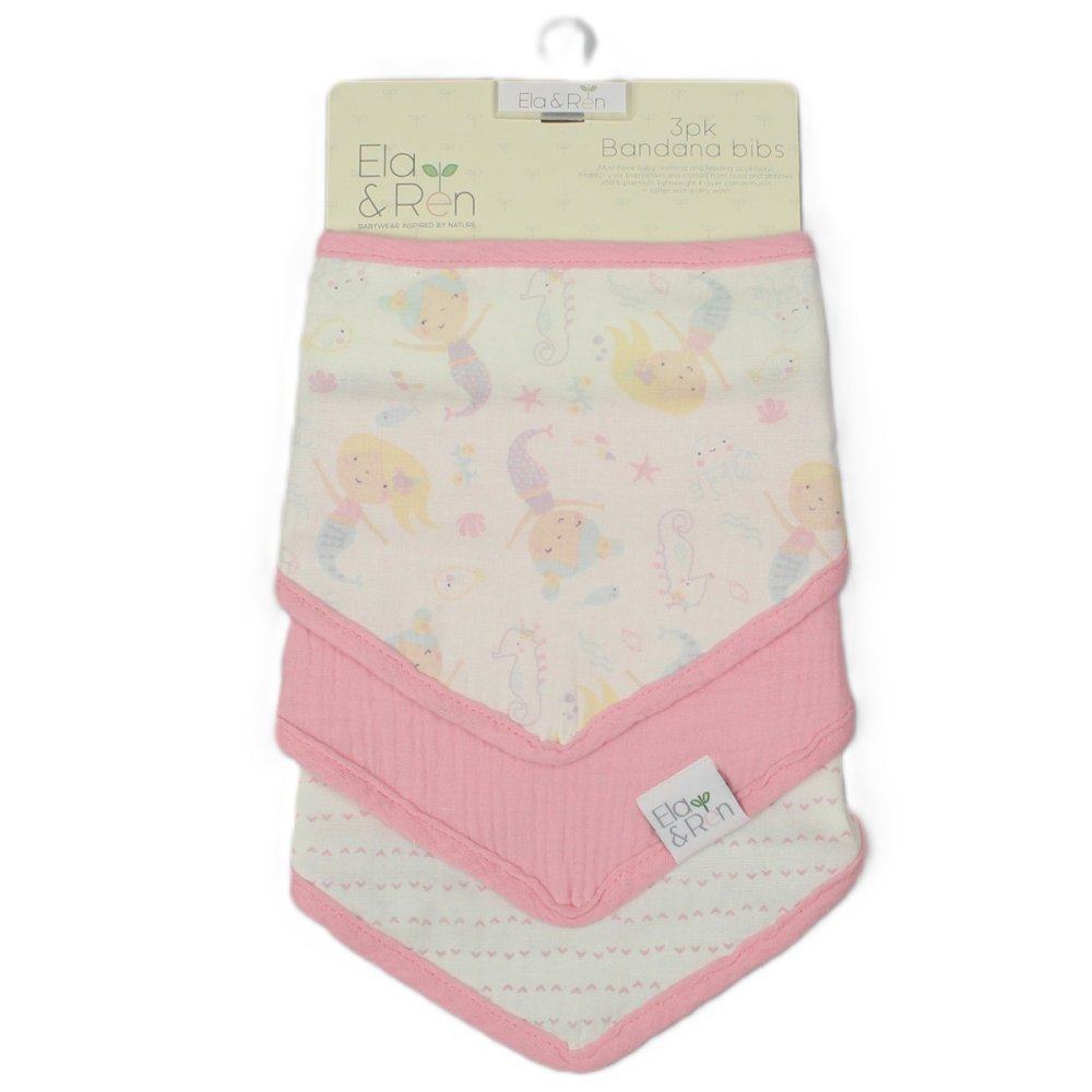 Ela & Ren Muslin Dribble Bandana Bibs 3 Pack  J14025 Pink