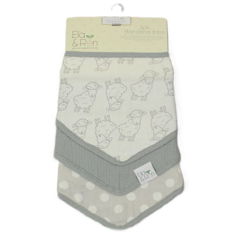 Ela & Ren Muslin Dribble Bandana Bibs 3 Pack  J14026 Grey