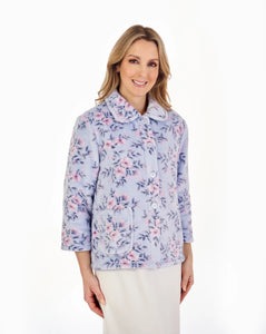 Slenderella 3/4 Sleeve Floral Flannel Fleece Bedjacket BJ04310 Blue
