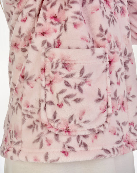 Slenderella 3/4 Sleeve Floral Flannel Fleece Bedjacket BJ04310 Pink