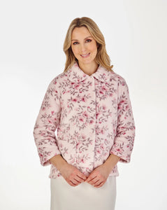 Slenderella 3/4 Sleeve Floral Flannel Fleece Bedjacket BJ04310 Pink