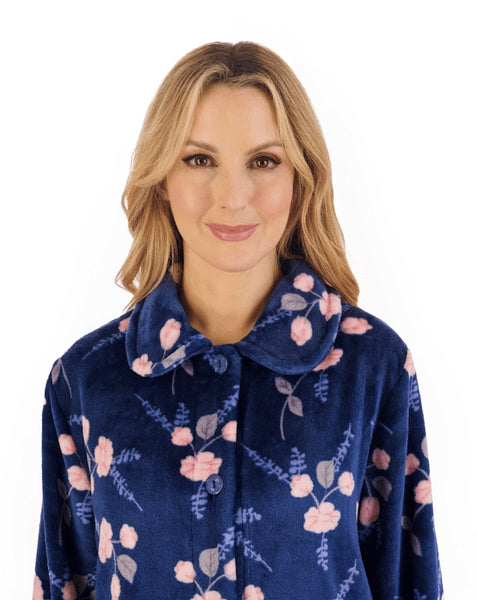 Slenderella Ladies 3/4 Sleeve Button Through Fleece Bedjacket BJ06310 Navy