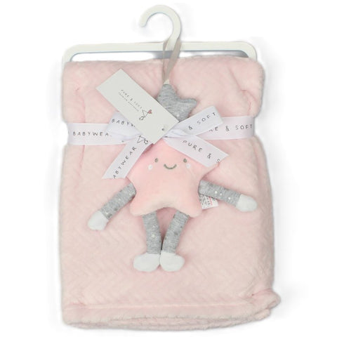 Pure & Soft Premium Babywear Star Rattle & Blanket Set G13040 Baby Pink