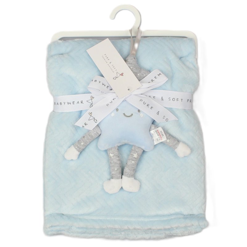 Pure & Soft Premium Babywear Star Rattle & Blanket Set G13041 Baby Blue