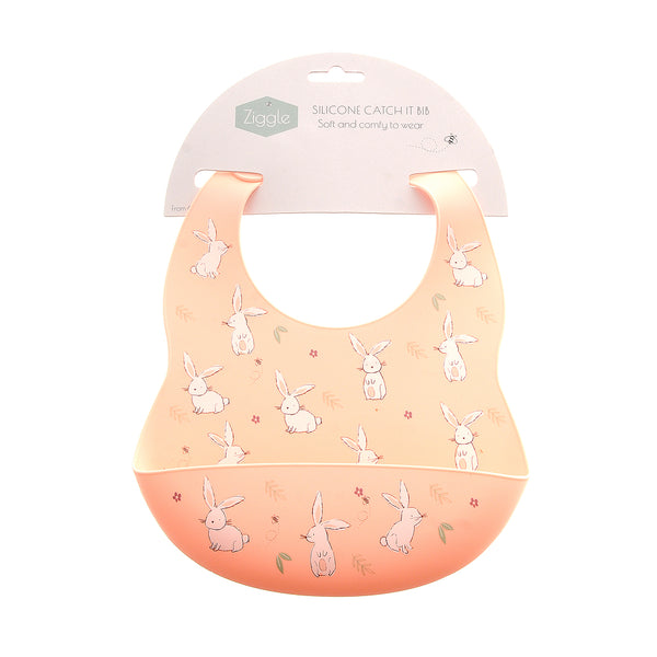 Ziggle Catch It Silicone Bib Bunnies Pink