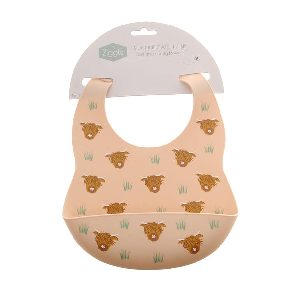 Ziggle Catch It Silicone Bib Highland Cow Pink