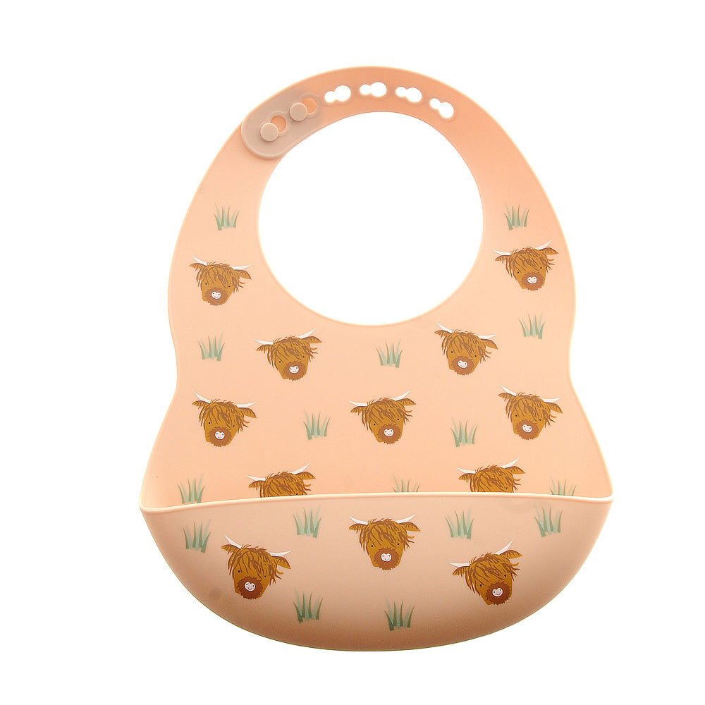 Ziggle Catch It Silicone Bib Highland Cow Pink