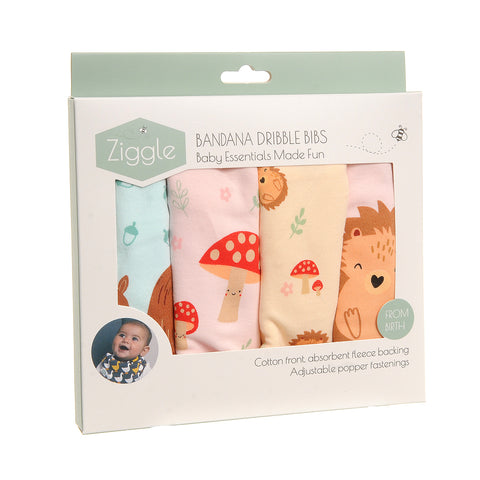 Ziggle Bandana Dribble Bibs Set 4 pack Woodland