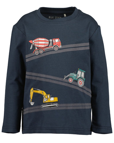 Blue Seven Boys' Long Sleeve TShirt 850766-5780 Dark Blue Construction Vehicles