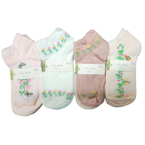 Ladies Women Bamboo Trainer Socks 3 Pair Pack 4-8 Floral Design