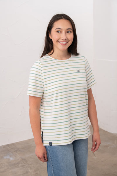 Lighthouse Ladies Causeway Tee - Mistel Green- Basil Stripe
