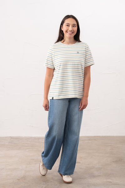 Lighthouse Ladies Causeway Tee - Mistel Green- Basil Stripe