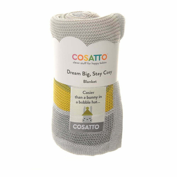 Cosatto 100% Cotton  Grey & Yellow Knitted Blanket