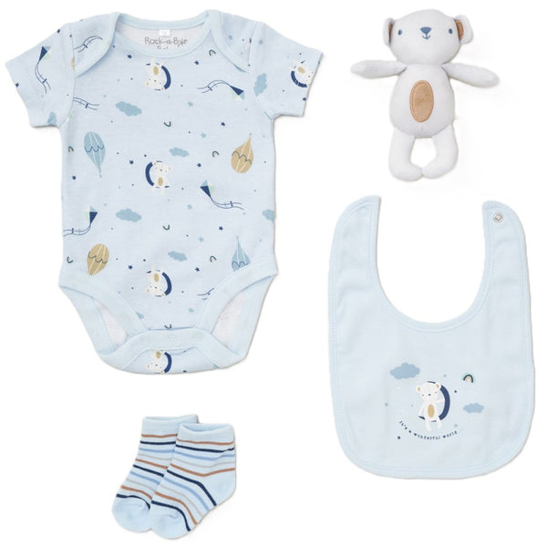 Rock A Bye Baby Baby Boys 4 Piece Luxury Boxed Gift Set D06128 Sky Blue