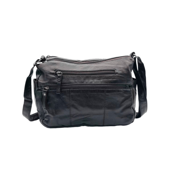 Ladies PU Crossbody Bag with Multi Zip Pockets D402